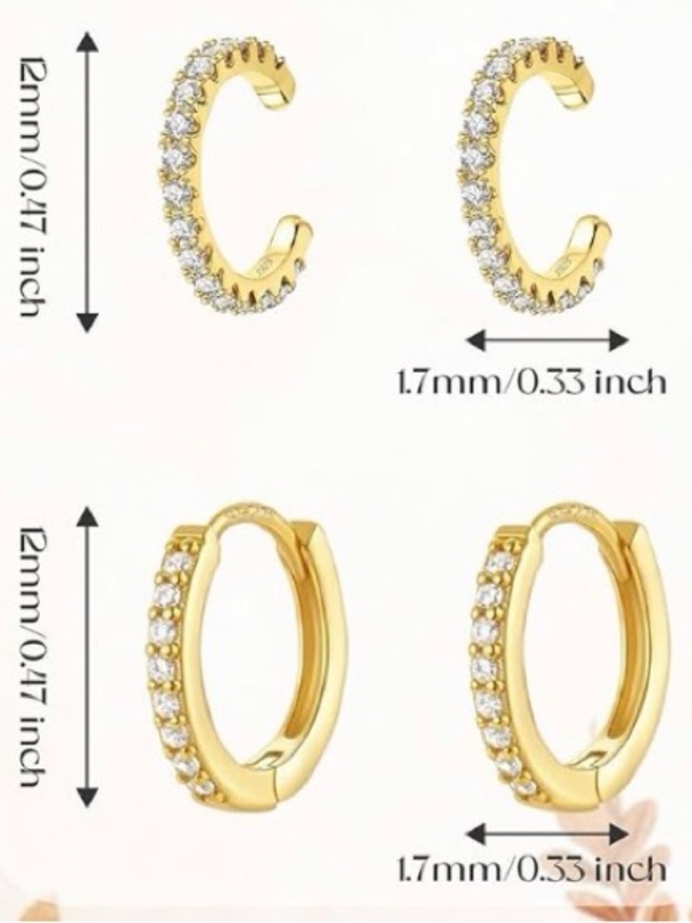 #134 Gold Plated Cubic Zirconia Hoop & Cuff Earring Set - Picture 2 of 2